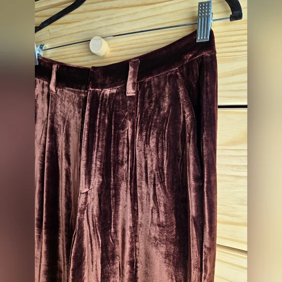 Reformation Wes Velvet Wide Leg Pants In Chestnut - Picture 7 of 16